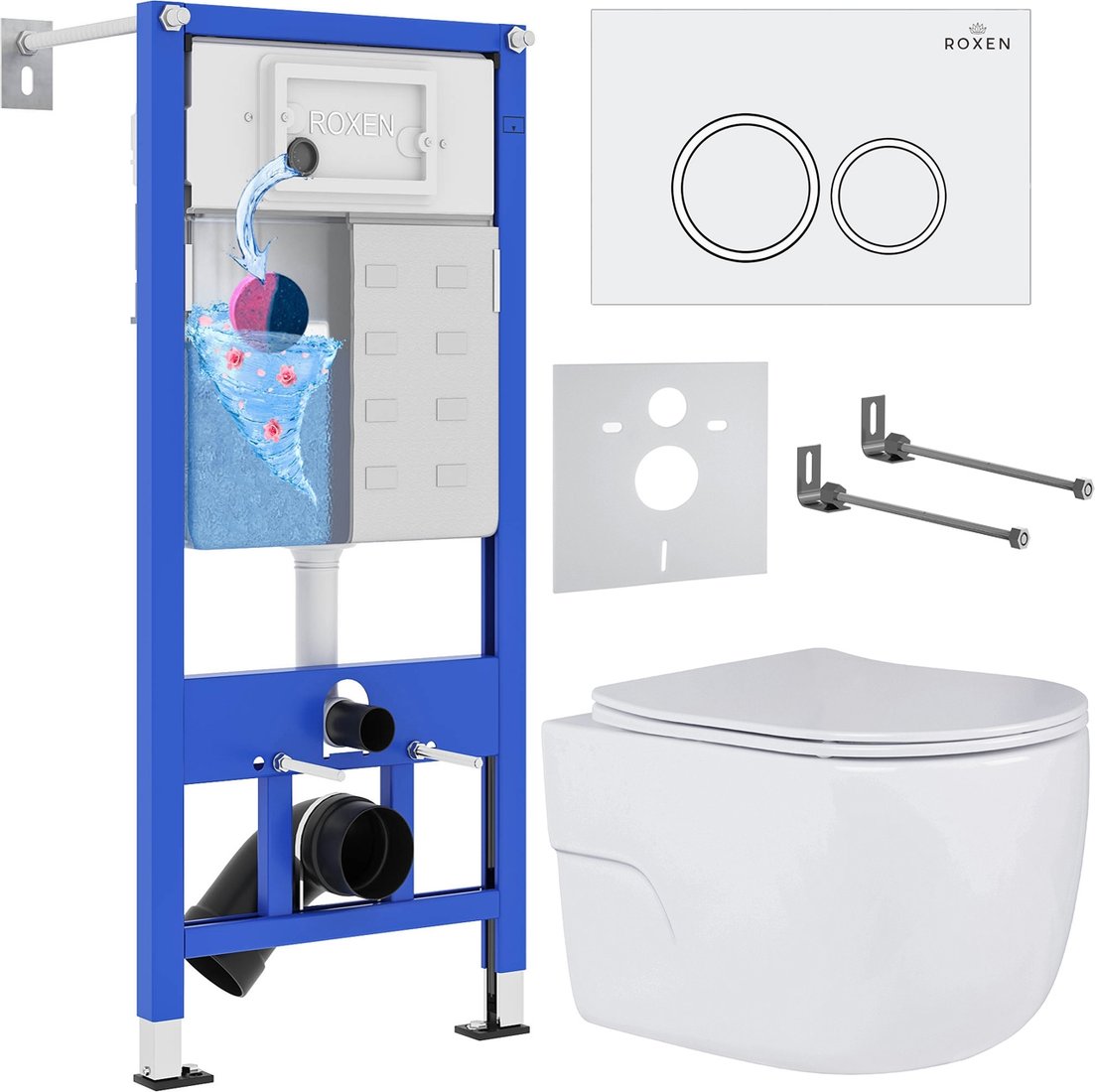

Унитаз подвесной Roxen Porto One Rimless 6 в 1 StounFix Dual Fresh 505547 (кнопка: белый глянец)