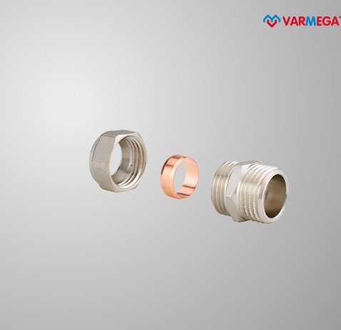 Фитинг Varmega Соединитель 15 x 1/2, для подключения медной трубки VM09301