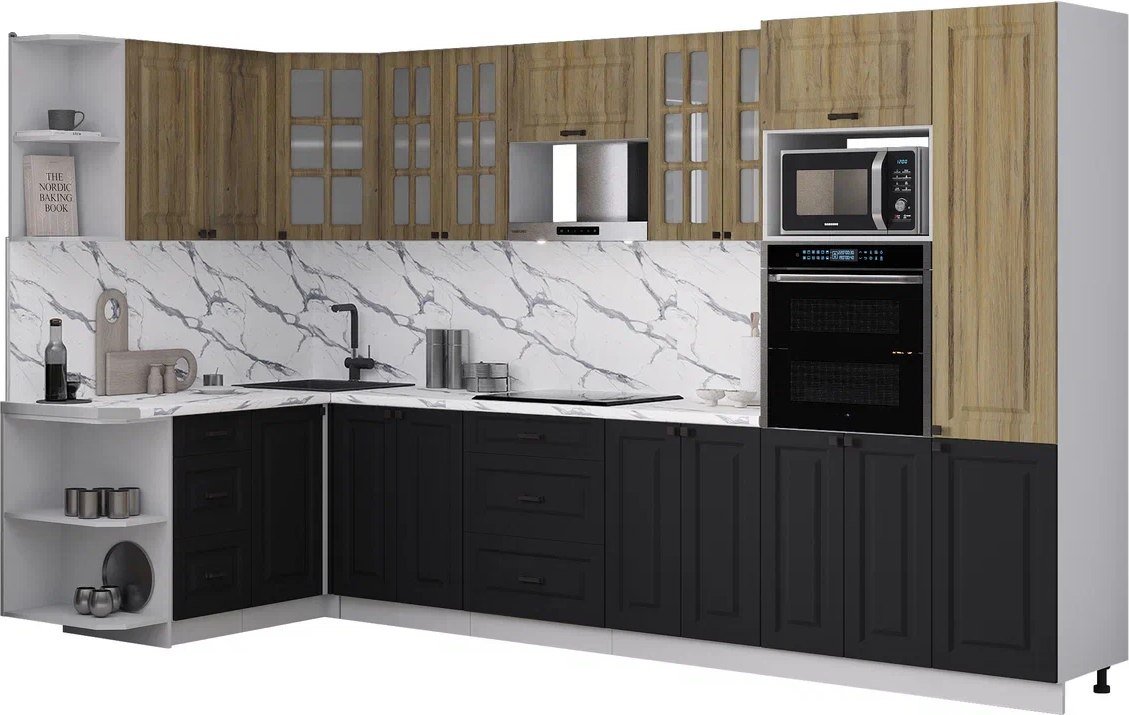 

Готовая кухня Интерлиния Мила Деко 1.68x3.4 LV (черный/дуб вотан/белый гранит)