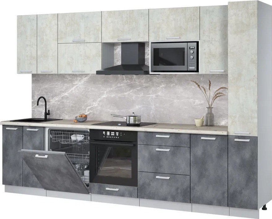 

Готовая кухня Интерлиния Мила Лайт 3.1-ПМ2 (бетон лайт/бетон портленд/бискайская сосна)