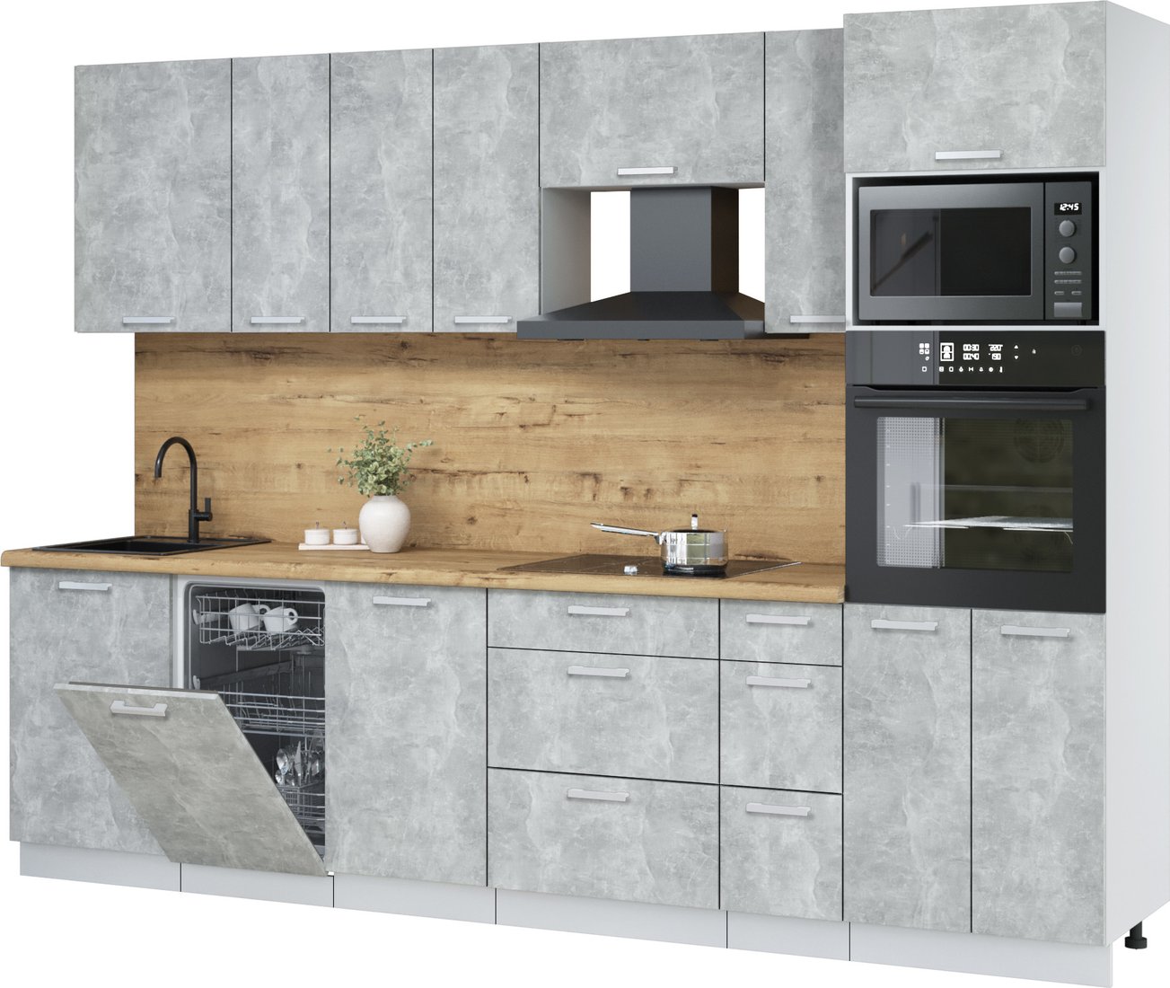 

Готовая кухня Интерлиния Мила Лайт 2.9-ПМ3 (бетон/бетон/дуб бунратти)