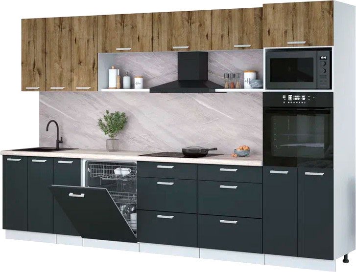 

Готовая кухня Интерлиния Мила Лайт 3.3-ПМ1-2 (дуб веллингтон/антрацит/травертин серый)