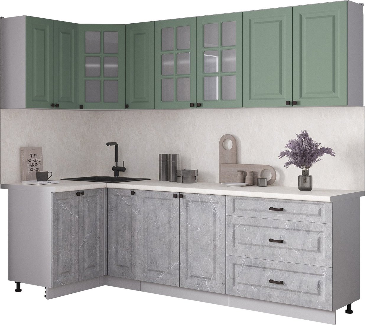 

Готовая кухня Интерлиния Мила Деко 1.2x2.5 (керамика/мята/опал светлый)