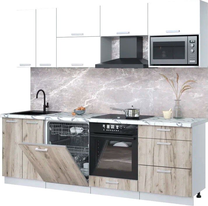 

Готовая кухня Интерлиния Мила Лайт 2.4-ПМ2 (белый платинум/дуб серый/белый гранит)