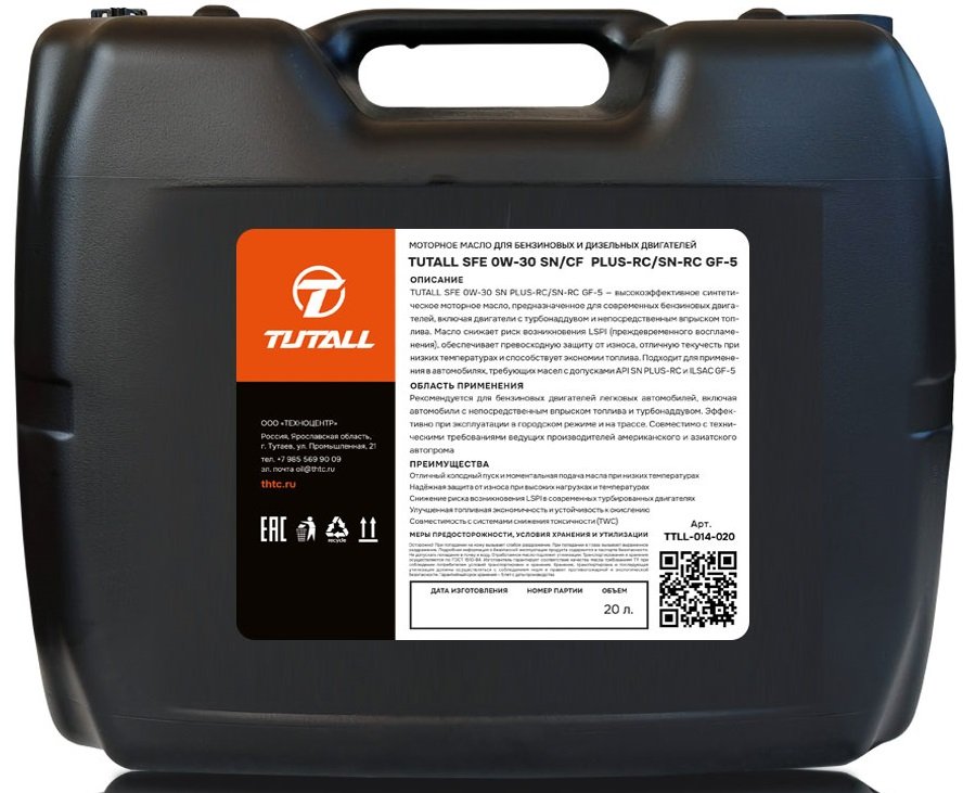 

Моторное масло Tutall SFE 0W-30 SN/CF PLUS-RC/SN-RC GF-5 20л