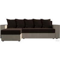 Угловой диван Лига диванов Дубай лайт левый (микровельвет коричневый/бежевый)