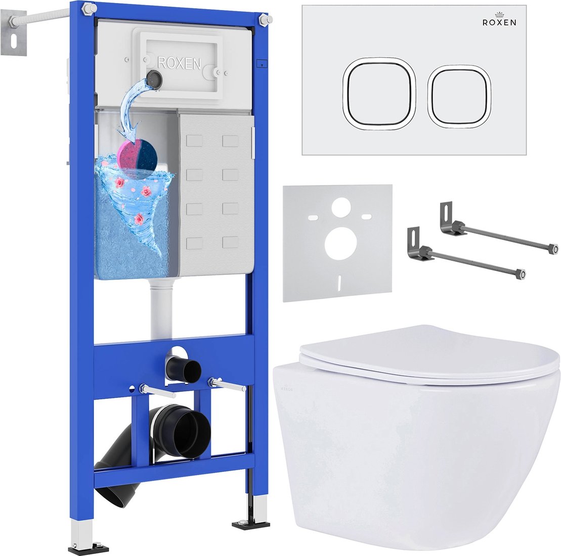 

Унитаз подвесной Roxen Antares в комплекте с инсталляцией StounFix Dual Fresh 6 в 1 533395 (кнопка: белый глянец)