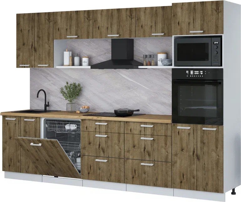 

Готовая кухня Интерлиния Мила Лайт 3.0-ПМ1 (дуб веллингтон/дуб веллингтон/дуб бунратти)