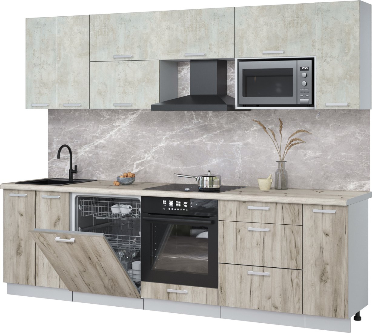 

Готовая кухня Интерлиния Мила Лайт 2.7-ПМ2 (бетон лайт/дуб серый/бискайская сосна)