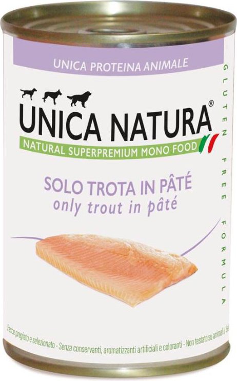 

Консервированный корм для собак Unica Natura Unico Mono All Breed с форелью 400 г