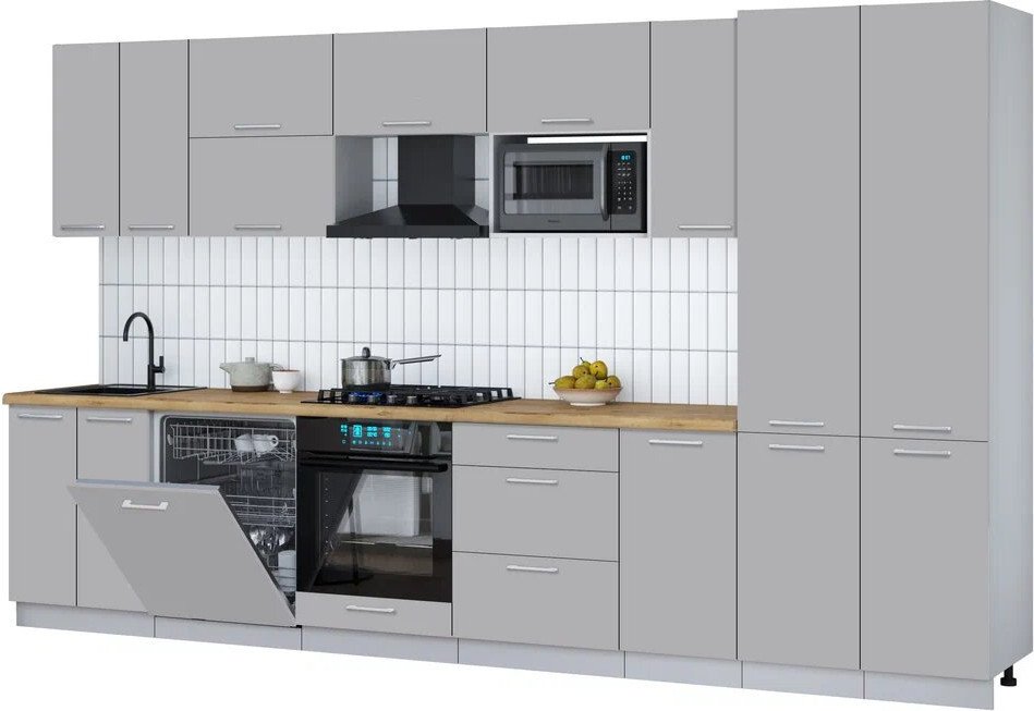 

Готовая кухня Интерлиния Мила Gloss 3.6-ПМ2 (грей/грей/дуб бунратти)