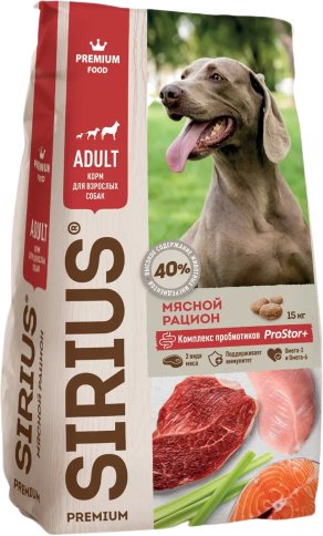 

Сухой корм для собак Sirius мясной рацион 15 кг