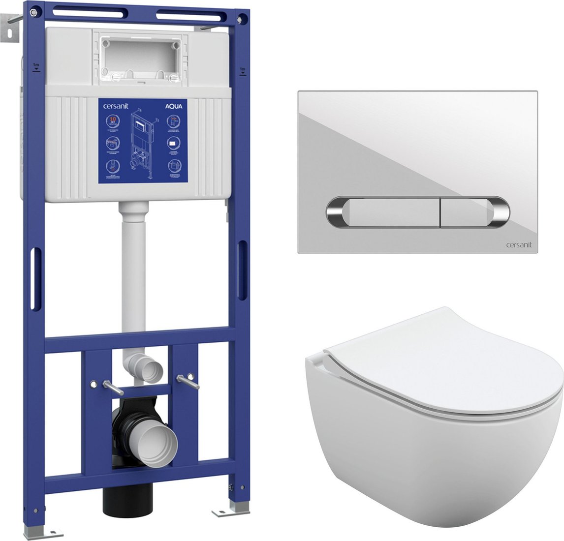 

Унитаз подвесной Cersanit Brasko Slim 64824 + Aqua Prime М 50 68179 с кноп. Estetica 64111 (кнопка белый/хром глянец)