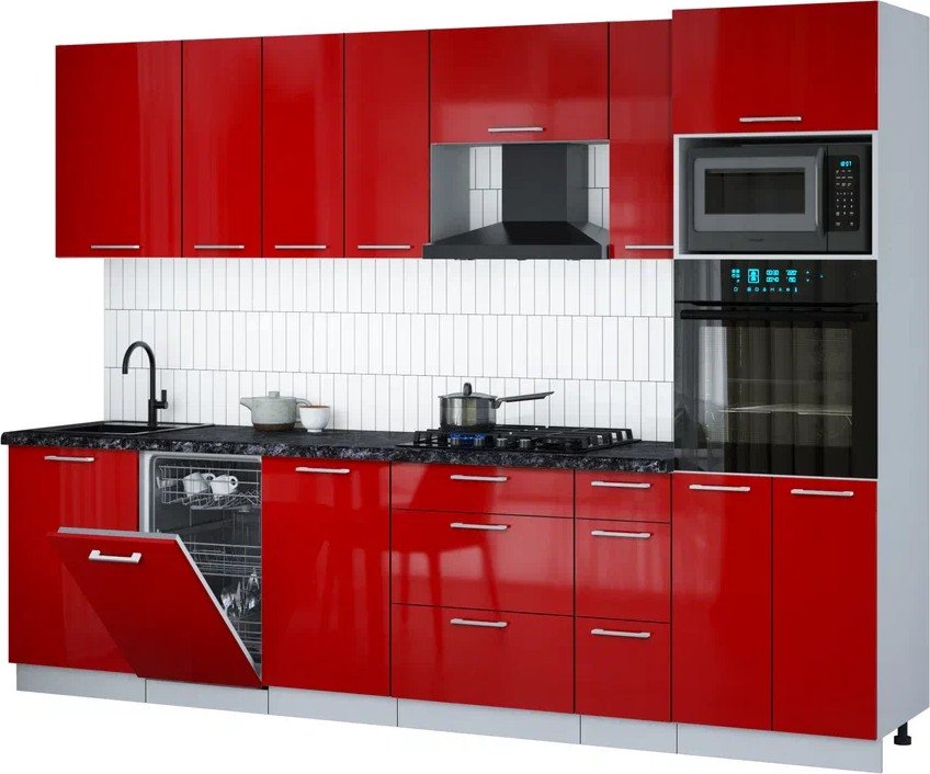 

Готовая кухня Интерлиния Мила Gloss 2.9-ПМ3 (красный глянец/красный глянец/кастилло темный)