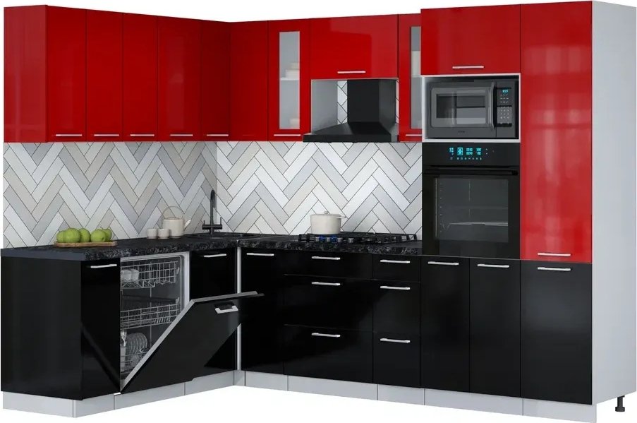 

Готовая кухня Интерлиния Мила Gloss 1.896х2.78 (черный глянец/красный глянец/кастилло темный)