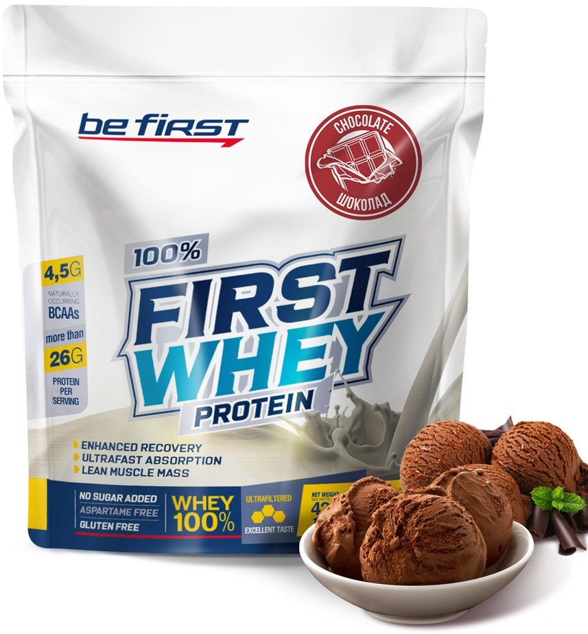 

Протеин сывороточный (концентрат) Be First 100% First Whey Protein (шоколад, 420г)