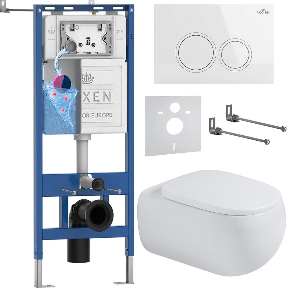 Унитаз подвесной Roxen Titan в комплекте с инсталляцией StounFix Dual Fresh 6 в 1 967216 (кнопка: белая)