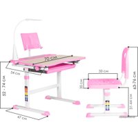 Парта Anatomica Avgusta + стул + выдвижной ящик + светильник + подставка (клен/розовый)