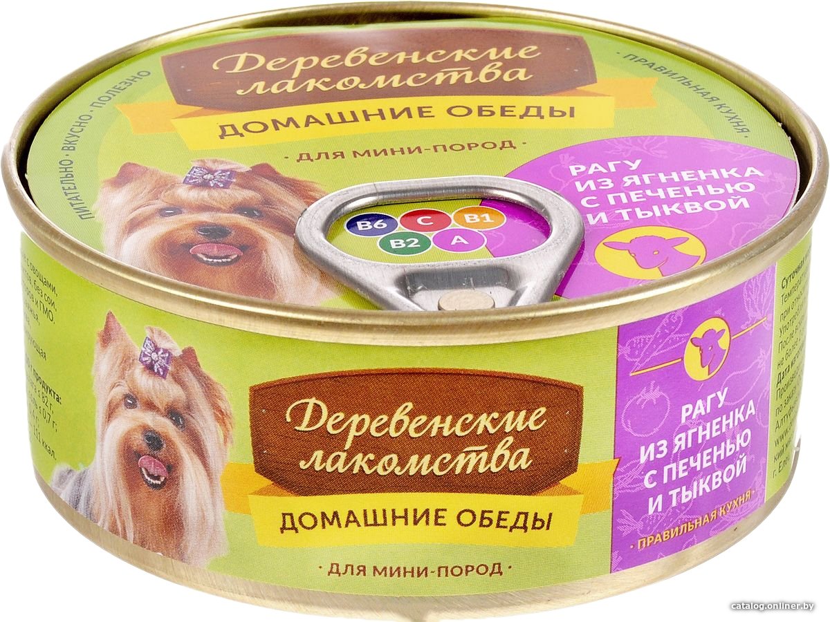 Консервированный корм для собак Деревенские лакомства Домашние обеды: рагу из ягнёнка с печенью и тыквой 0.1 кг