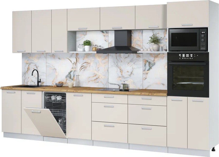 

Готовая кухня Интерлиния Мила Лайт 3.5-ПМ3 ( персидский жемчуг/персидский жемчуг/дуб бунратти)