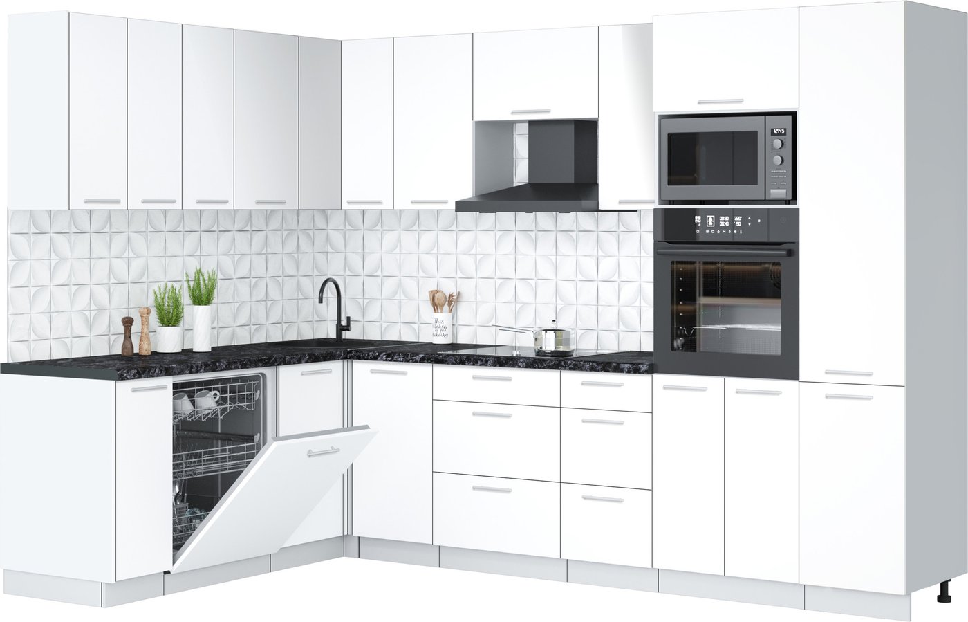 

Готовая кухня Интерлиния Мила Лайт 1.896х2.98 (белый платинум/белый платинум/кастилло темный)