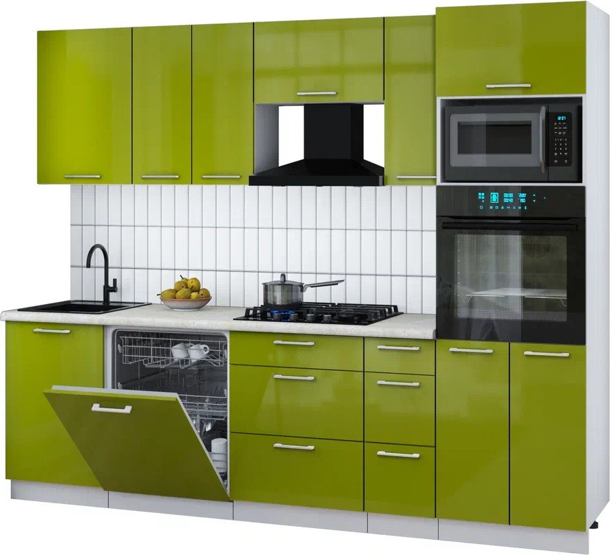 

Готовая кухня Интерлиния Мила Gloss 2.6-ПМ1 (яблоко глянец/яблоко глянец/опал светлый)