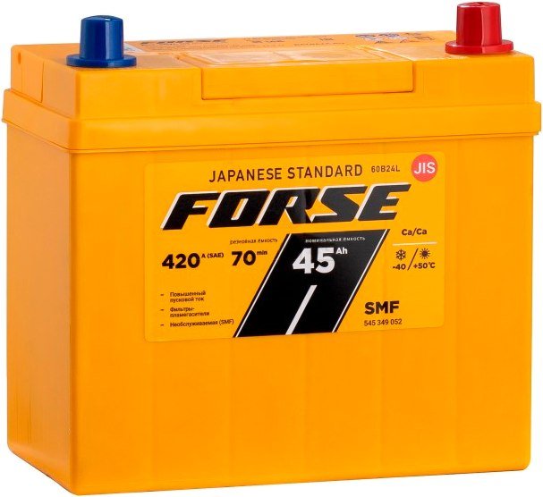 

Автомобильный аккумулятор FORSE Asia R+ (45 А·ч)