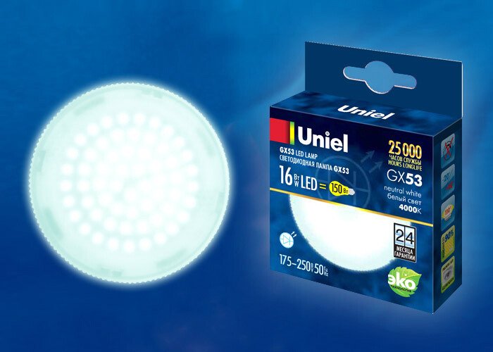

Светодиодная лампочка Uniel LED-GX53-16W/NW/GX53/FR PLZ01WH UL-00003725