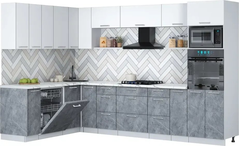 

Готовая кухня Интерлиния Мила Gloss 1.896х3.18 (керамика/белый/белый гранит)