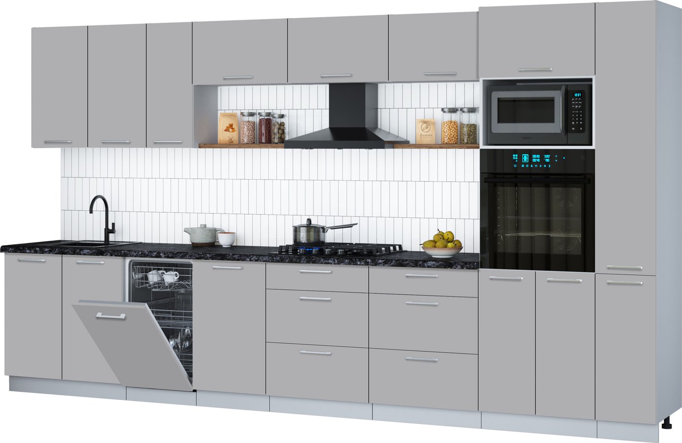 

Готовая кухня Интерлиния Мила Gloss 3.8-ПМ3 (грей/грей/кастилло темный)