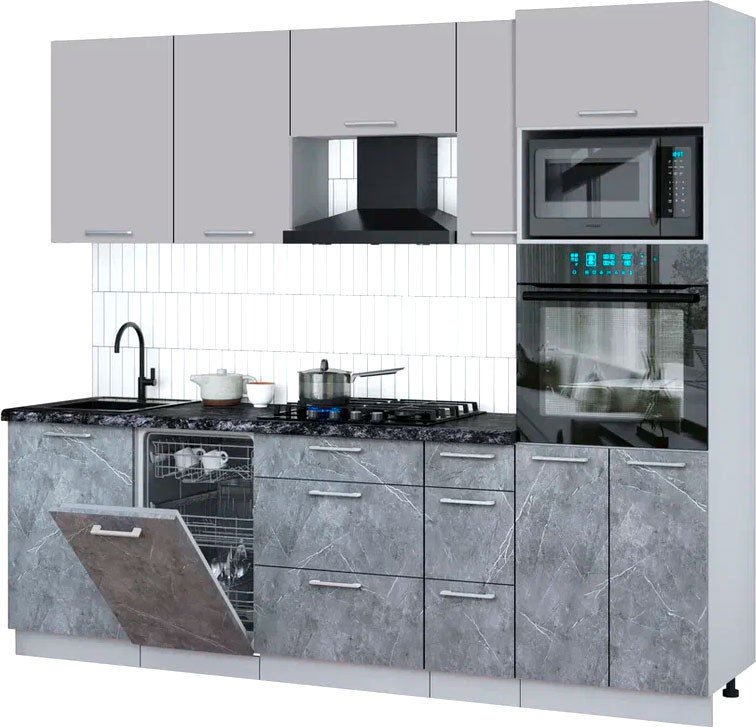 

Готовая кухня Интерлиния Мила Gloss 2.45-ПМ3 (керамика/грей/кастилло темный)