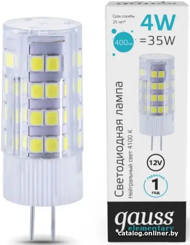 Светодиодная лампочка Gauss Elementary G4 12V 4W 400lm 4100K 10724