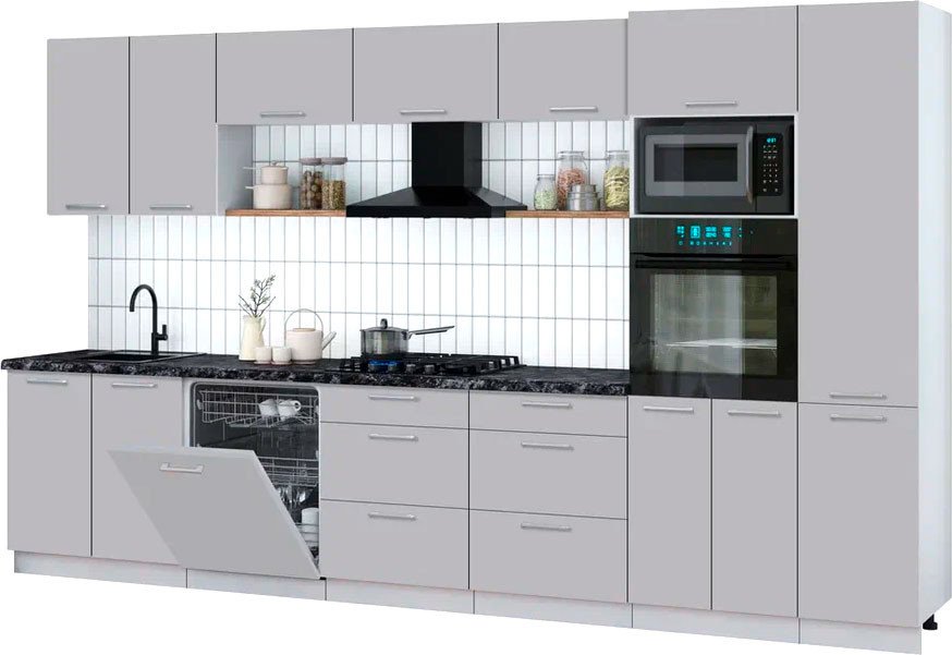 

Готовая кухня Интерлиния Мила Gloss 3.6-ПМ1 (грей/грей/кастилло темный)