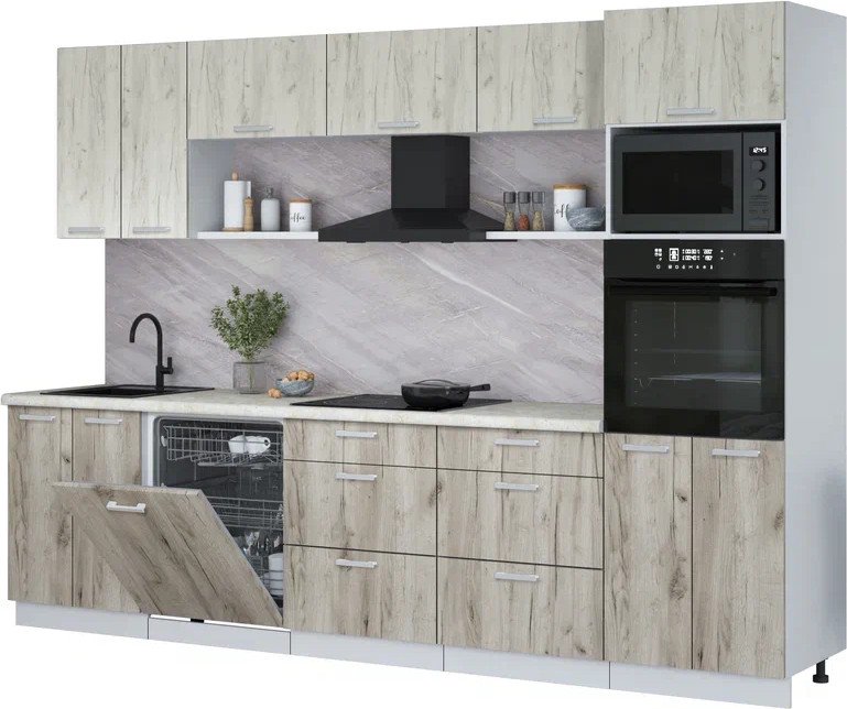 

Готовая кухня Интерлиния Мила Лайт 3.0-ПМ1 (дуб белый/дуб серый/опал светлый)