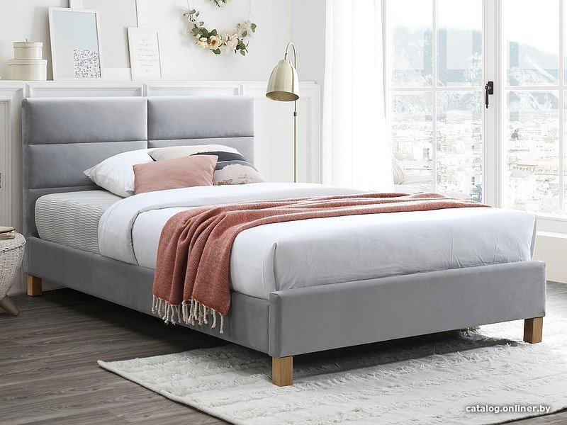 Кровать Signal Sierra Velvet Bluvel 03 120х200 (светло-серый/дуб)