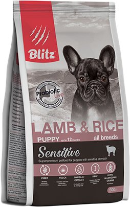 

Сухой корм для собак Blitz Sensitive Puppy All Breeds Lamb & Rice (для щенков с ягненком и рисом) 500 г