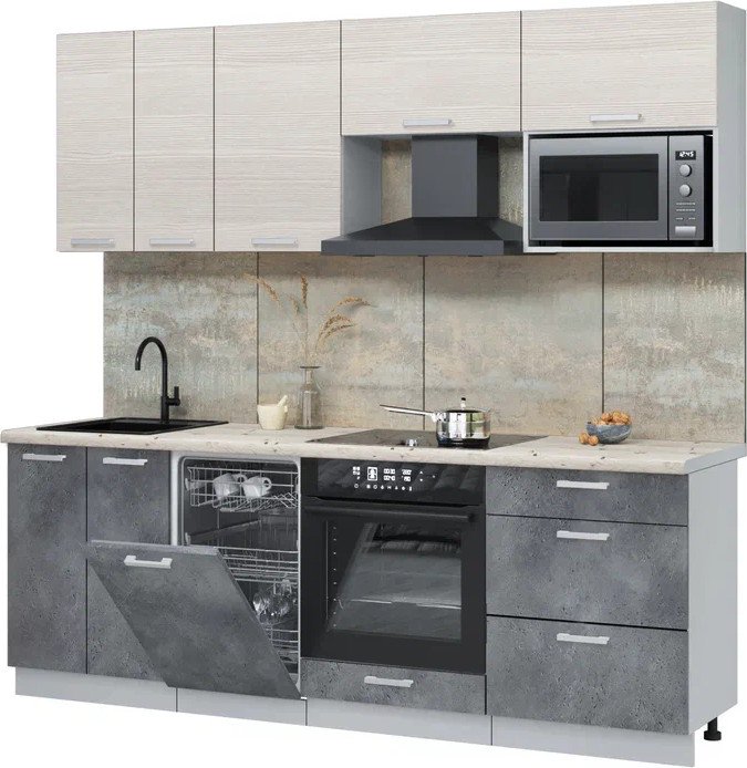 

Готовая кухня Интерлиния Мила Лайт 2.25-ПМ4 (вудлайн кремовый/бетон портленд/бискайская сосна)