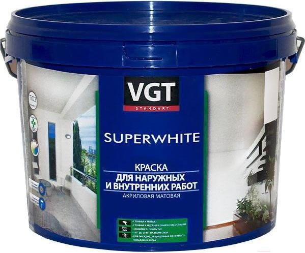 

Краска VGT ВД-АК-1180 Для нар. и внутр. работ Моющаяся 3 кг (супербелый)