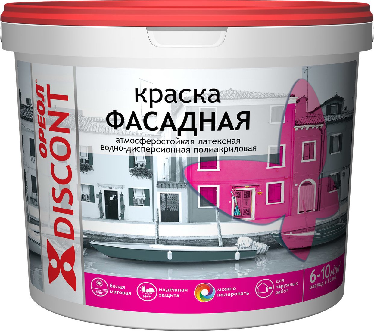 

Краска Ореол Дисконт фасадная 1.5 кг (белый матовый)