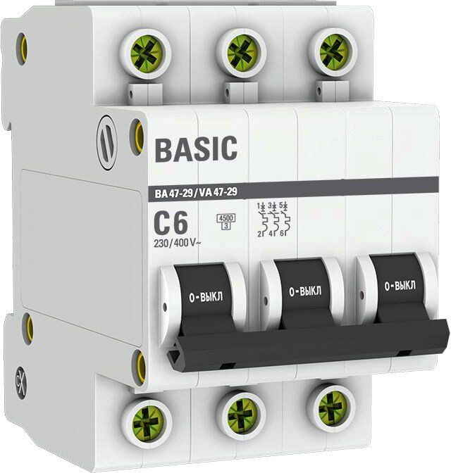 

Выключатель автоматический EKF ВА 47-29 3P 6А (С) 4.5кА mcb4729-3-06C