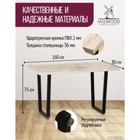 Кухонный стол Millwood Лофт Уэльс Л 160x80x75 (36 мм, бетон/металл черный)