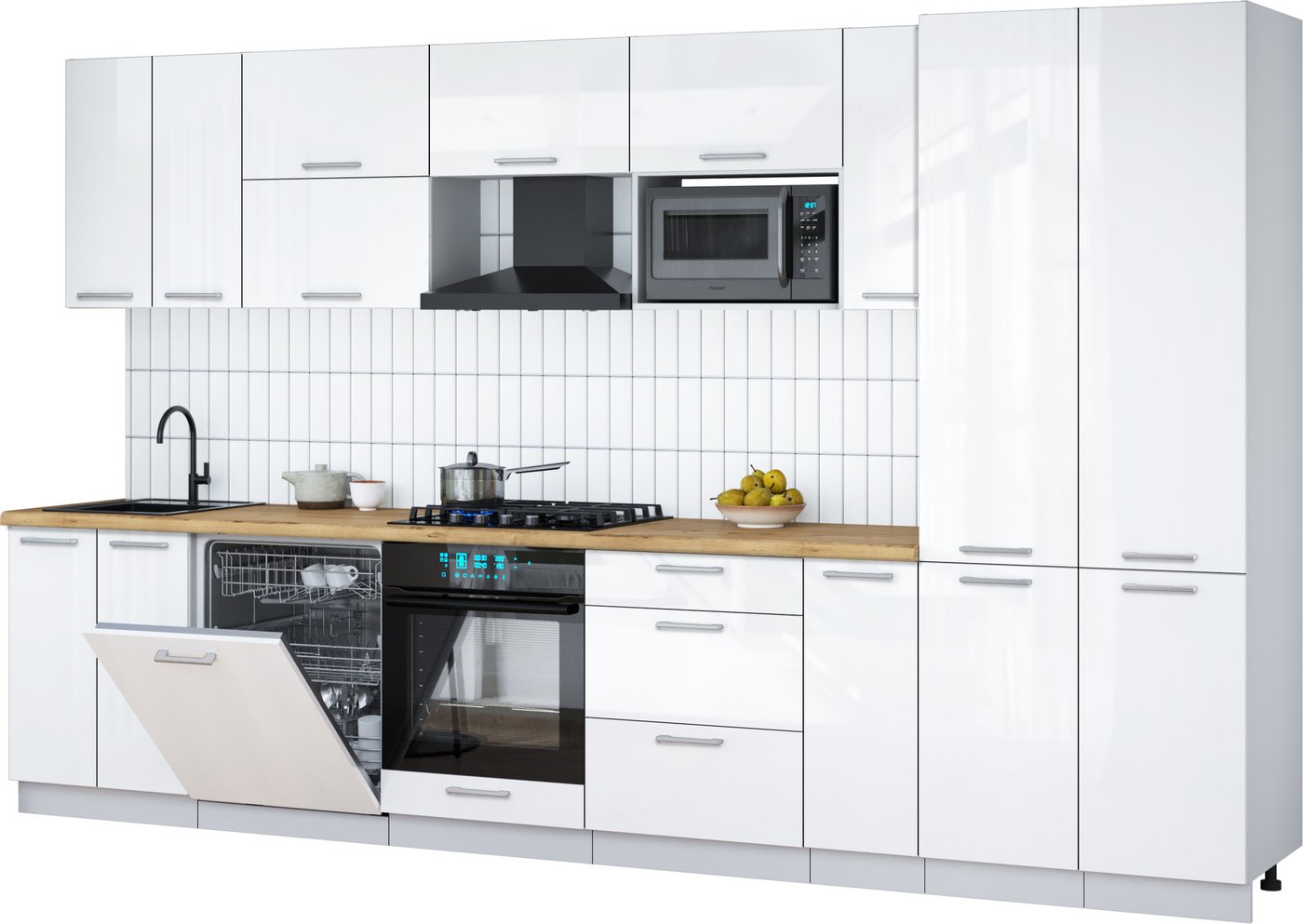 

Готовая кухня Интерлиния Мила Gloss 3.5-ПМ2 (белый глянец/белый глянец/дуб бунратти)