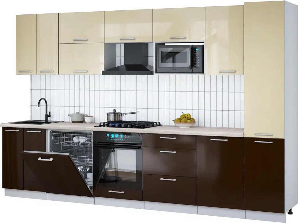 

Готовая кухня Интерлиния Мила Gloss 3.3-ПМ2 (шоколад глянец/ваниль глянец/травертин серый)