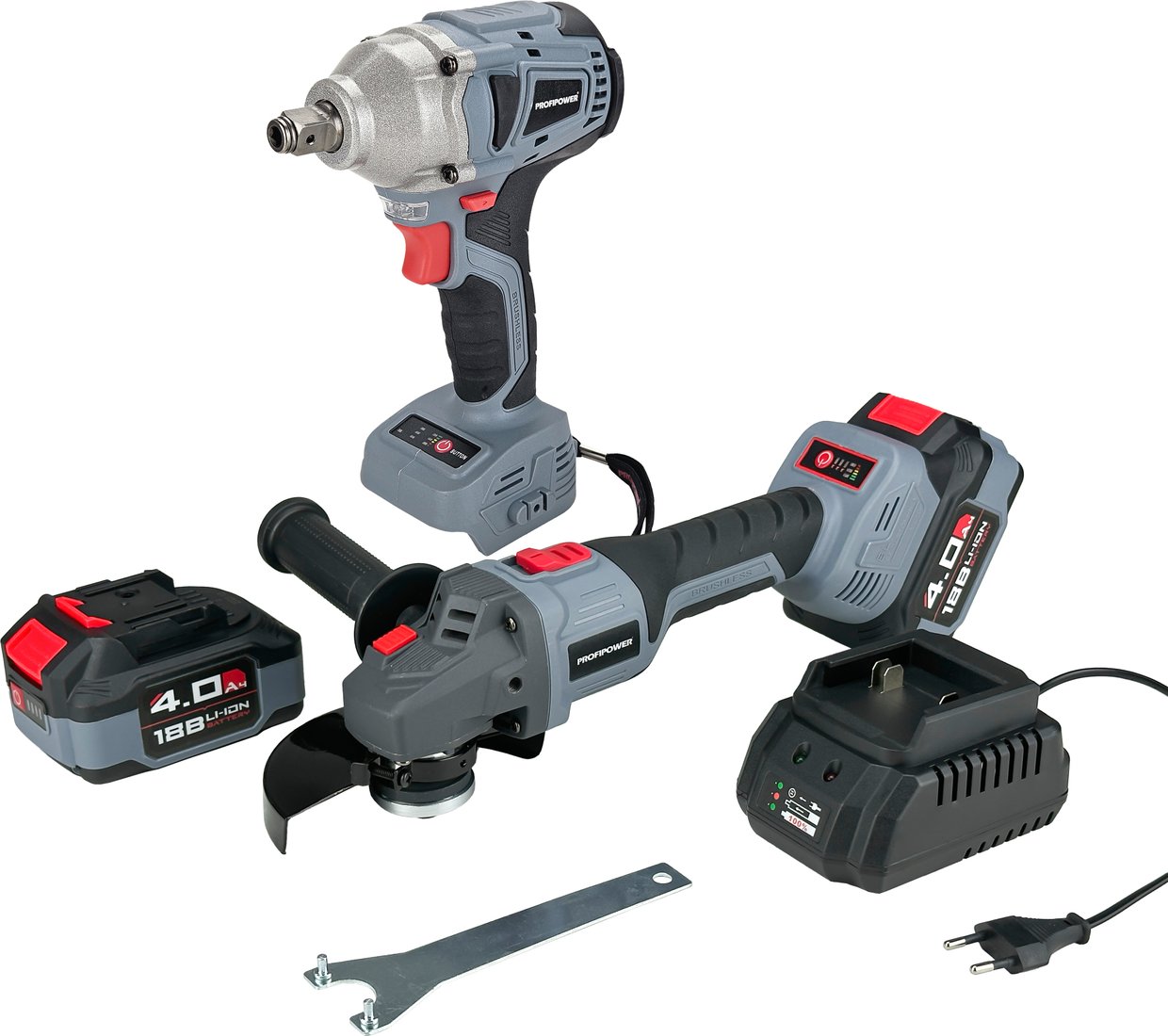 

Profipower MKDTW-18V + MKDGA-18V (гайковерт, болгарка, 2 АКБ, кейс)