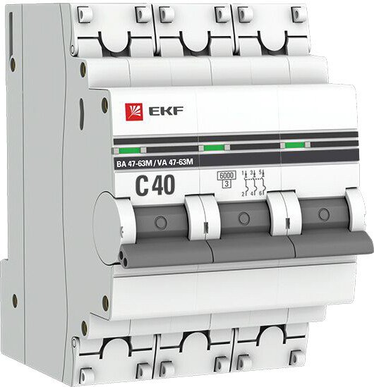 

Выключатель автоматический EKF PROxima 3P 40А (C) 6кА ВА 47-63M mcb4763m-6-3-40C-pro