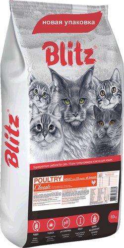 Сухой корм для кошек Blitz Classic Poultry Adult All Breeds (с домашней птицей) 10 кг