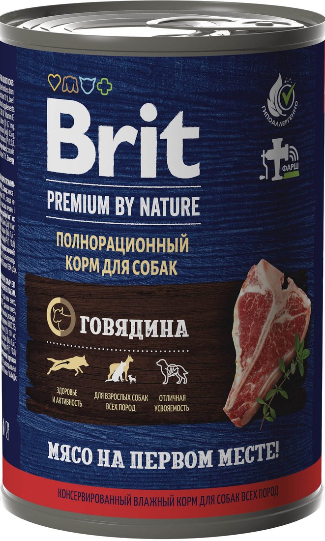 

Консервированный корм для собак Brit Premium by Nature с говядиной 410 г