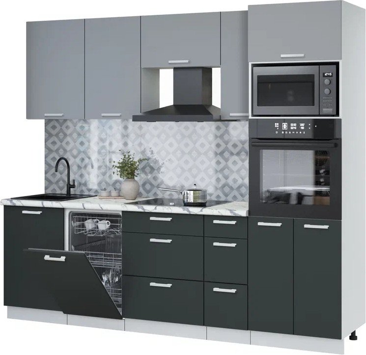 

Готовая кухня Интерлиния Мила Лайт 2.45-ПМ3 (серебро/антрацит/белый гранит)