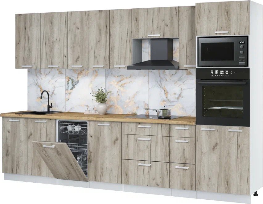 

Готовая кухня Интерлиния Мила Лайт 3.2-ПМ3 (дуб серый/дуб серый/дуб бунратти)