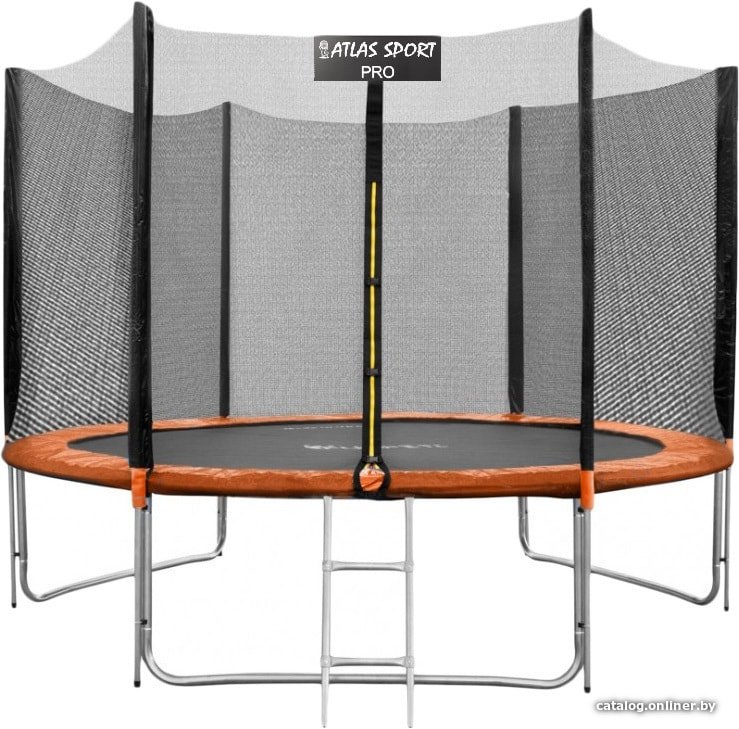 Батут Atlas Sport 252 см - 8ft Pro (с лестницей, внешняя сетка, оранжевый)